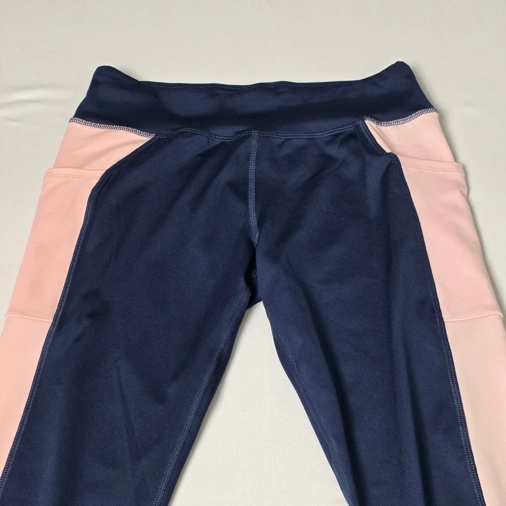 Athletic Works Leggings Girls XXL‎ 18 Navy Pink Colorblock with Side Pockets